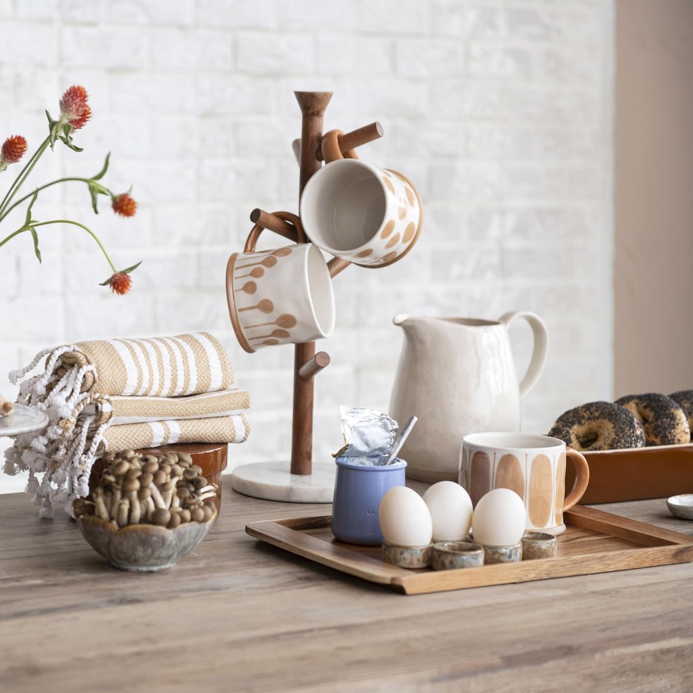 Stoneware Pitcher with Reactive Glaze and Speckles, Cream