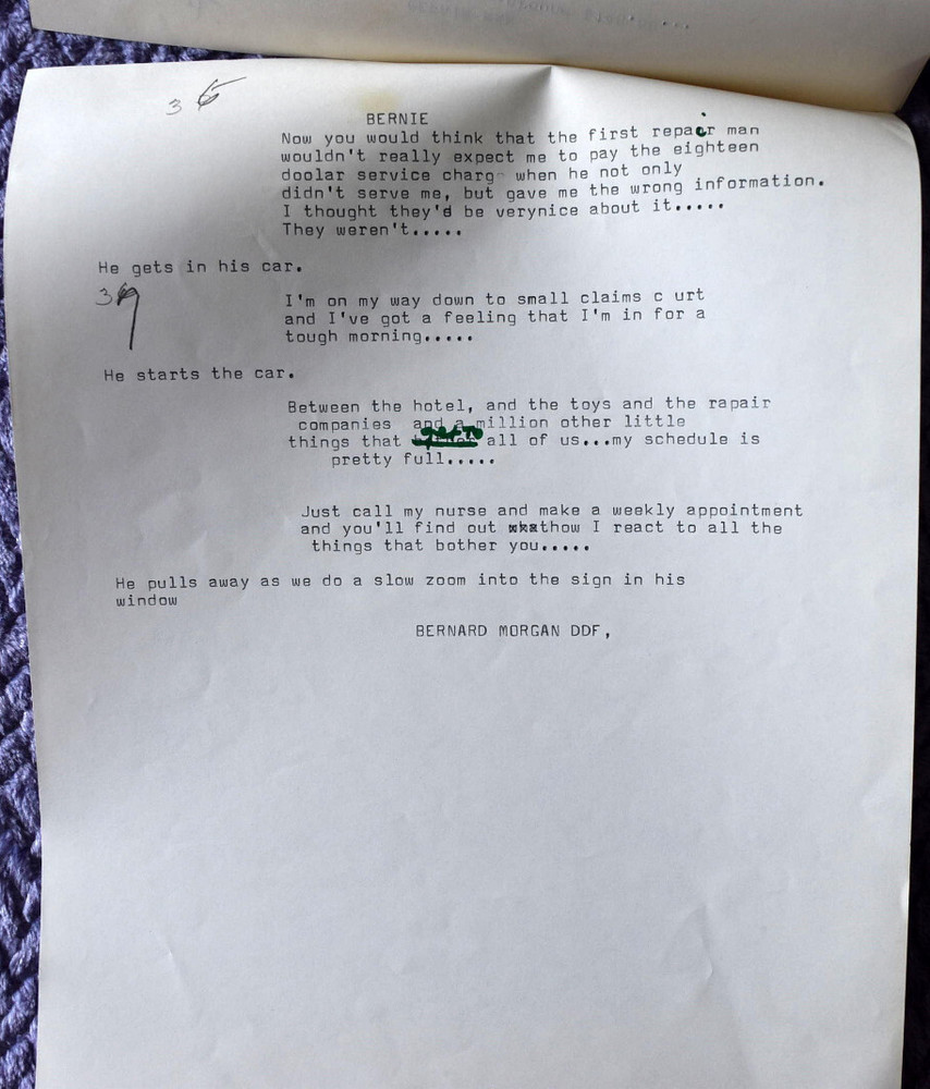 1970 " Bernard Morgan, D.D.F. " Original Screenplay Script