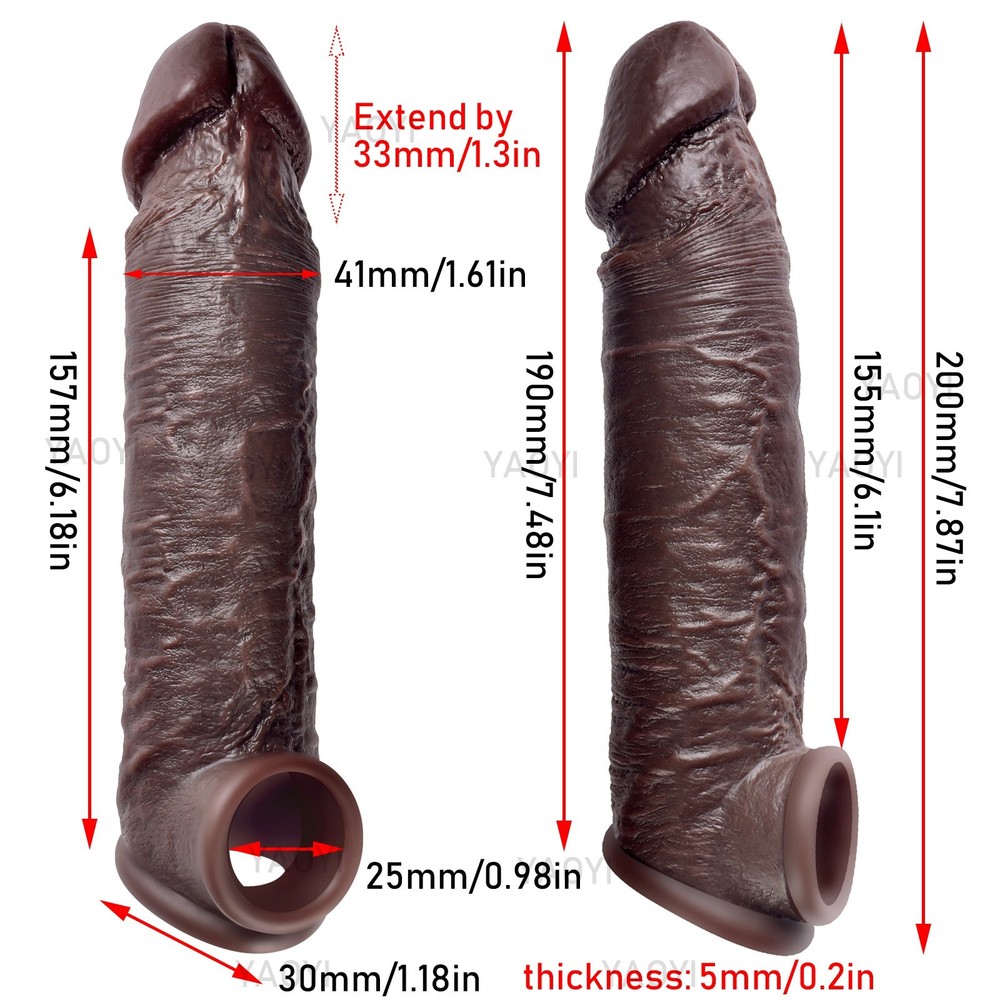 8" Thick Dick Black Girth Erection Enhancer Penis Sleeve Real Cock Extender
