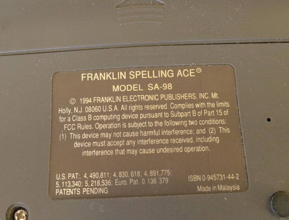 Franklin Electronic Spelling Ace SA-98 with User's Guide - TESTED