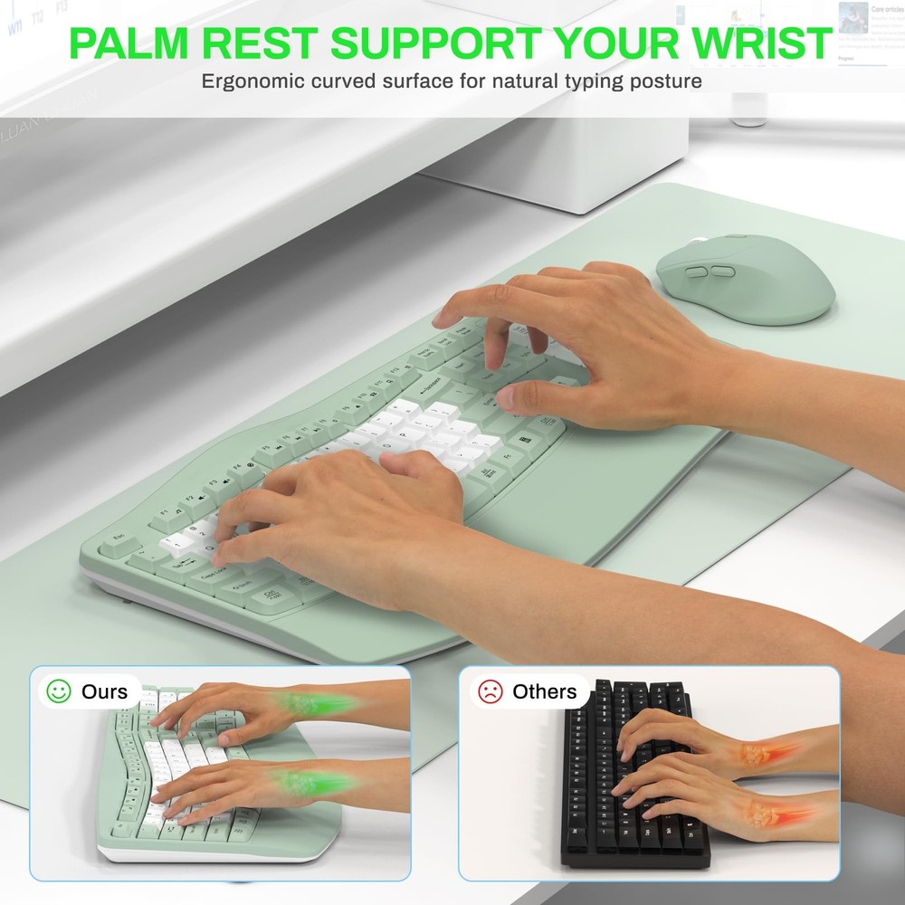 Wireless Keyboard and Mouse Combo,2.4G Full Size Wave Keys Ergonomic Keyboard...