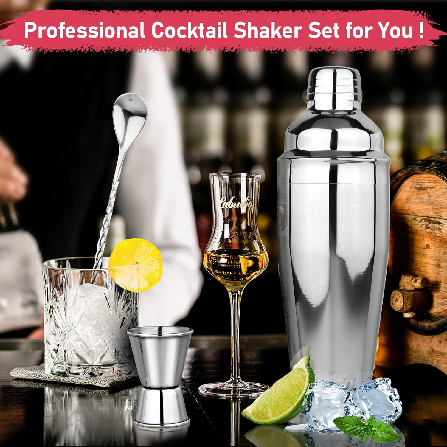 24Oz Cocktail Shaker Set Martini Shaker Set Bartender Set with Margarita Mixer D