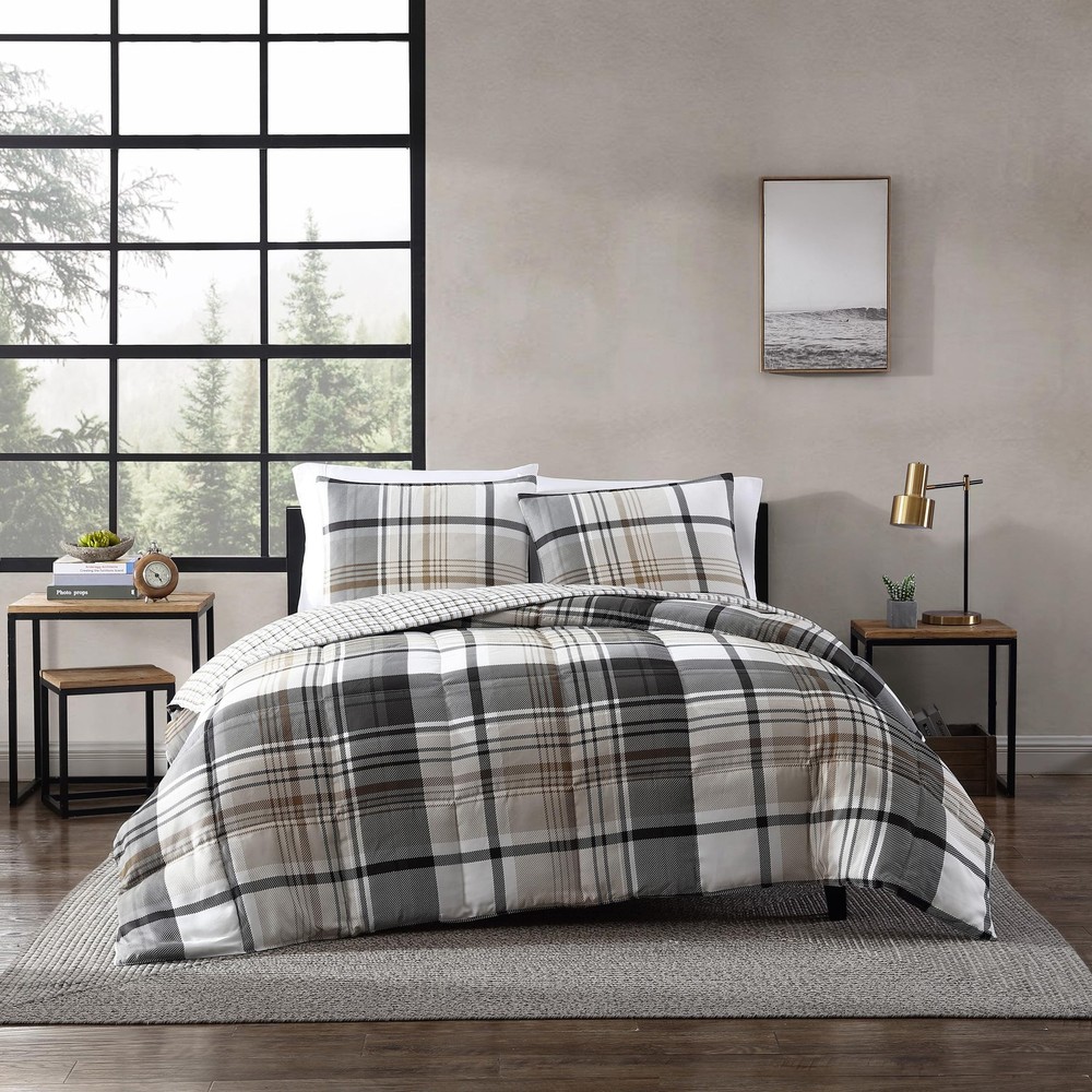 Eddie Bauer - Queen Comforter Set, Plaid Queen, Normandy Grey