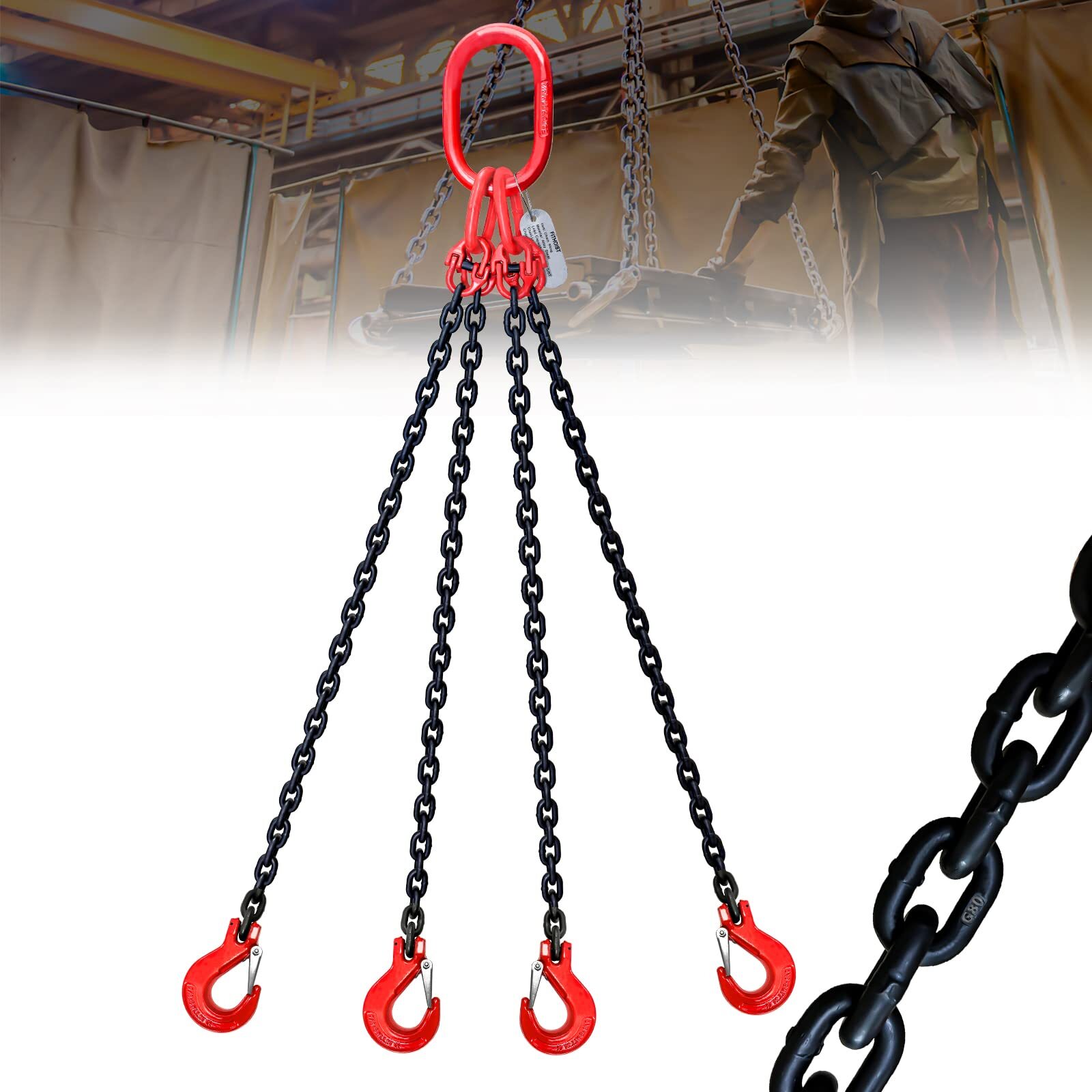3 Ton 4 Leg Chain Sling, G80 Alloy Steel 4 Way Chain Slings Quadruple Leg Slings