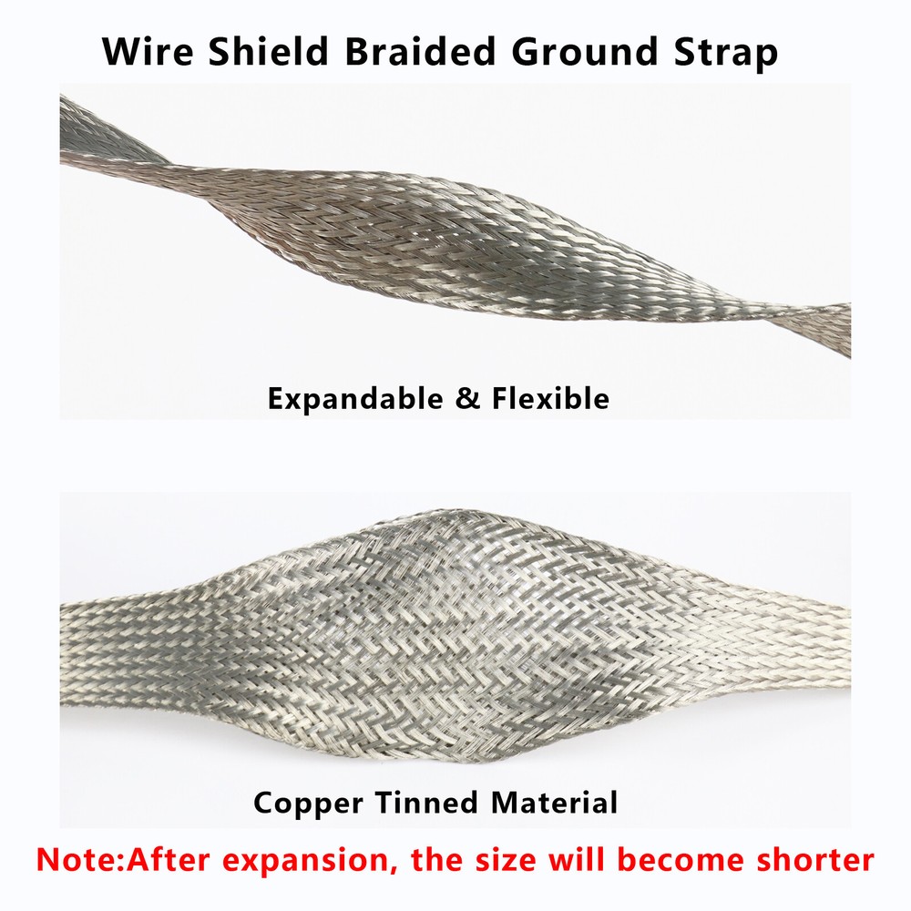 Wire Shielding Braid Ground Strap Tinned Copper Metal Cable Sleeve Mesh Lot