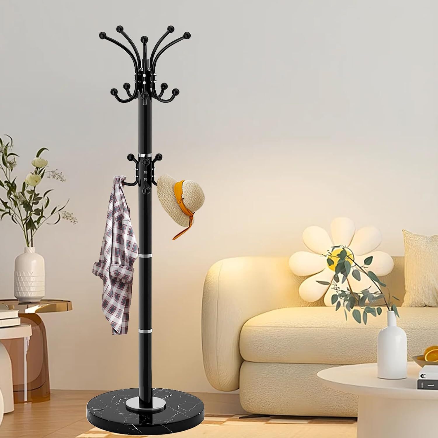Metal Heavy Duty Coat Rack Stand with Natural Marble Base Modern Coat Rack