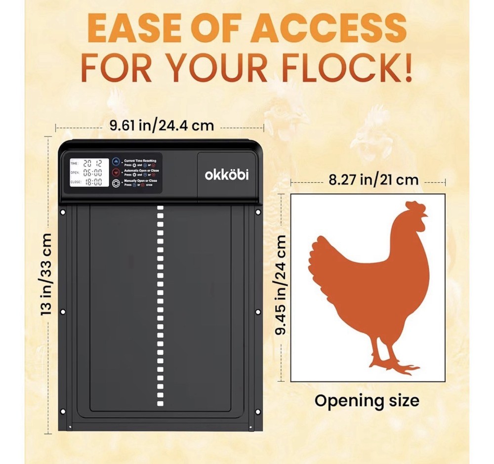 Automatic Chicken Coop Door 11" X9” W/ Timer LCD Display Battery Powered - NIB