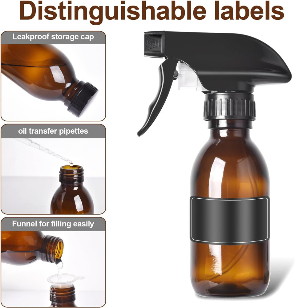 4 Oz Amber Glass Spray Bottles - 2 Pack Empty Refillable Bottle for Cleaning Sol