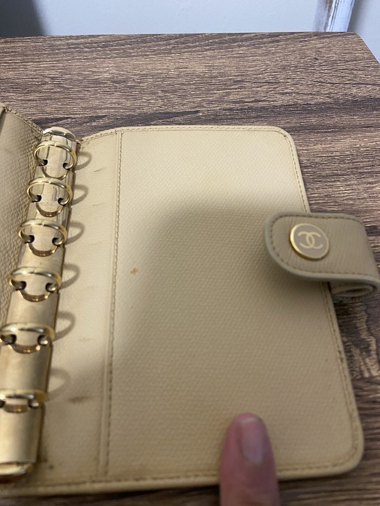 Chanel Beige Leather Coco Button Cigarette Case + Agenda Notebook Cover Set