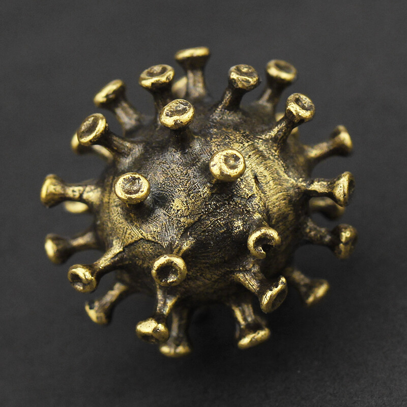 Solid Brass Carved Virus Statue Keychain Key Ring Strap Pendant Gift Decor