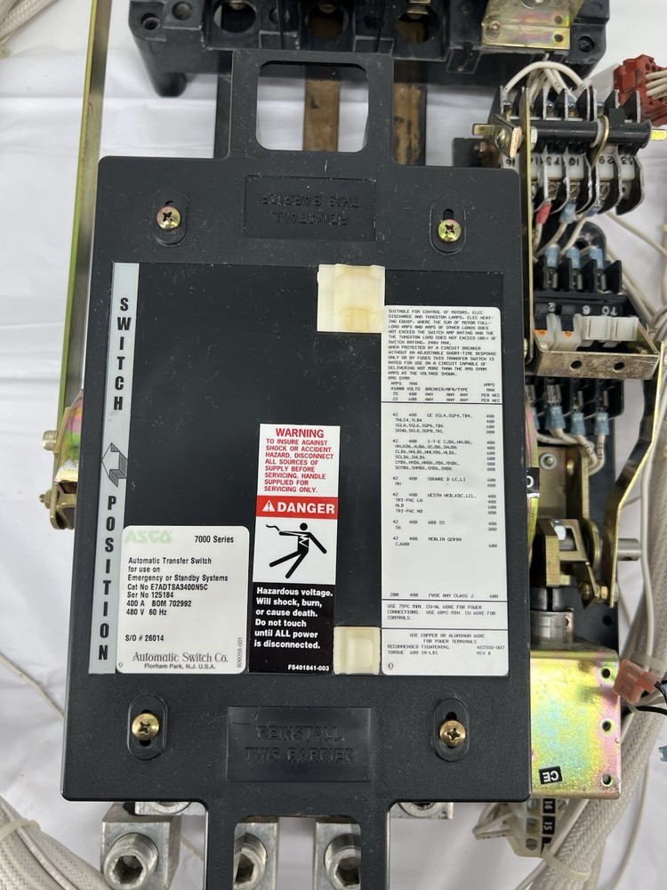 ASCO E7ADTSA3400N5C Automatic Transfer Switch, 7000 Series, 400A, 480V, 60Hz