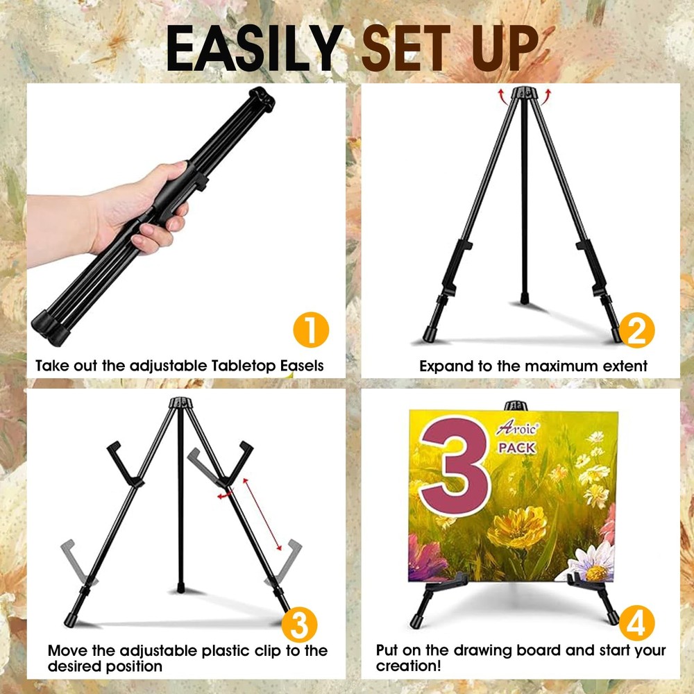 24 Pack 14'' Tabletop Easels, Black Steel Table Top Easels for Display, Adjus...