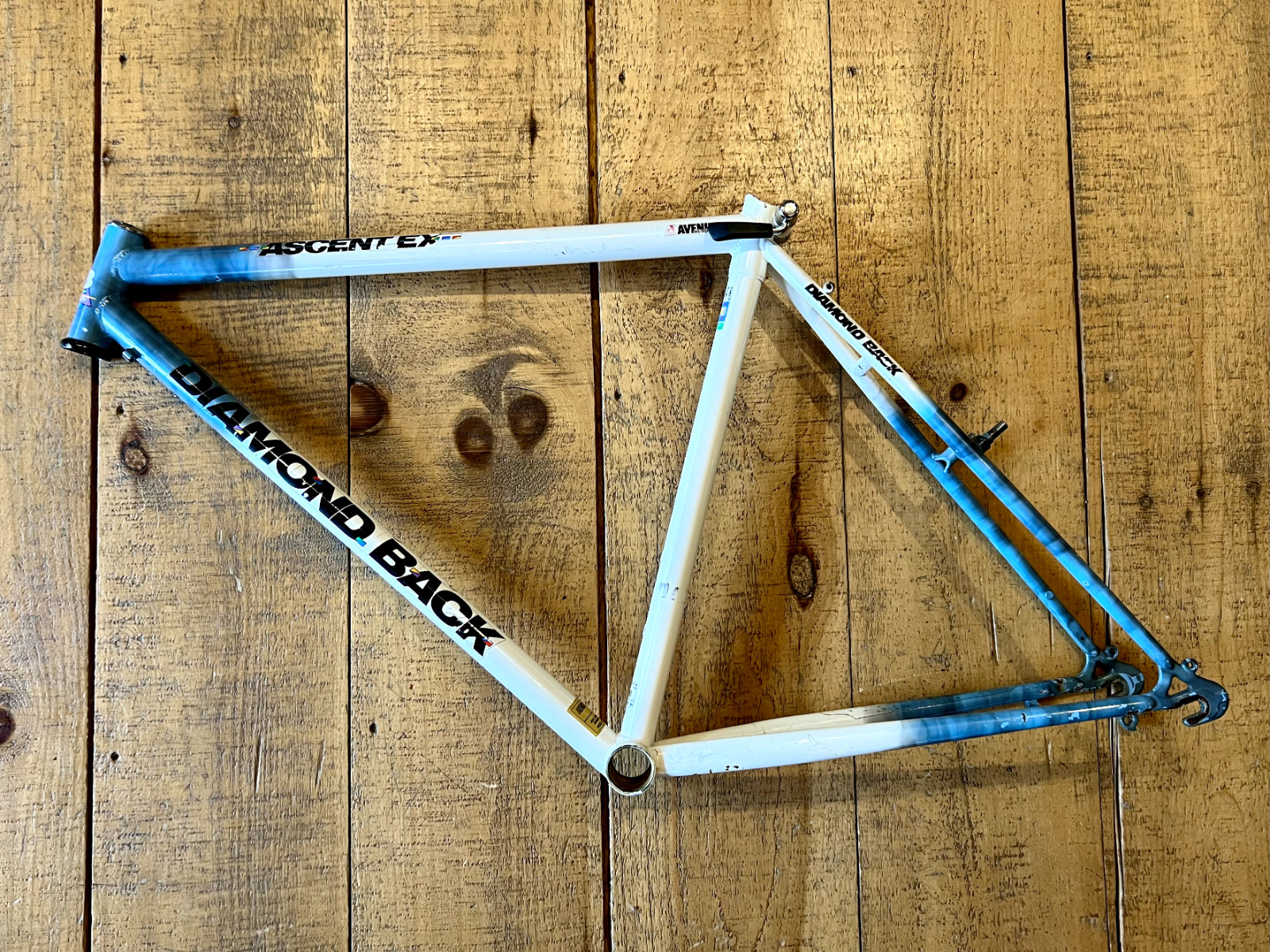 Vintage 90s Diamondback Ascent EX 19.5" Steel Mountain Bike Frame White Blue Mix
