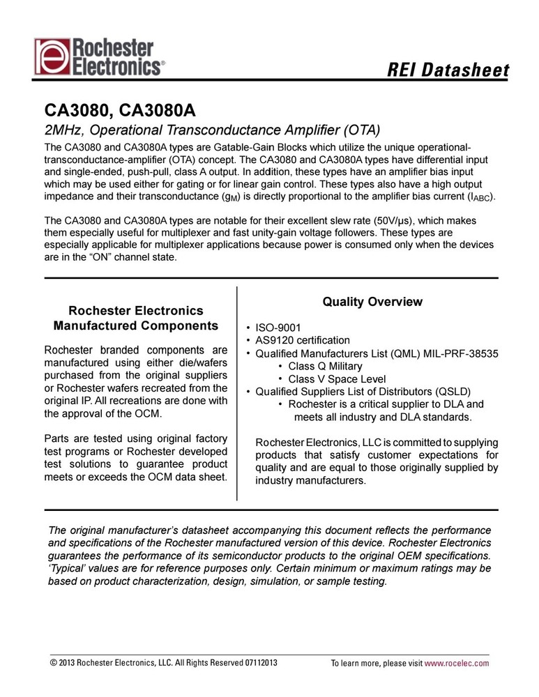 INTERSIL CA3080AM96 Operational Transconductance AMP (OTA)