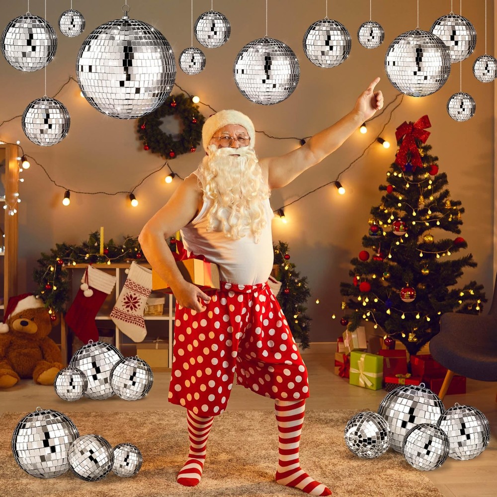 65 Pcs Assorted Silver Disco Balls Decorations Reflective Hanging Disco Ball