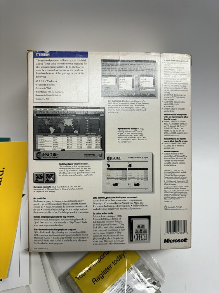 VINTAGE 1994 NOS Microsoft Office Access Version 2.0 Database Management System