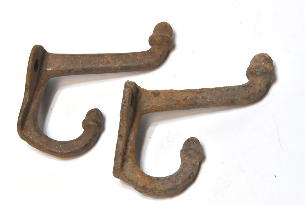 2 VINTAGE THICK CAST METAL ACORN TIP HAT OR COAT HOOKS