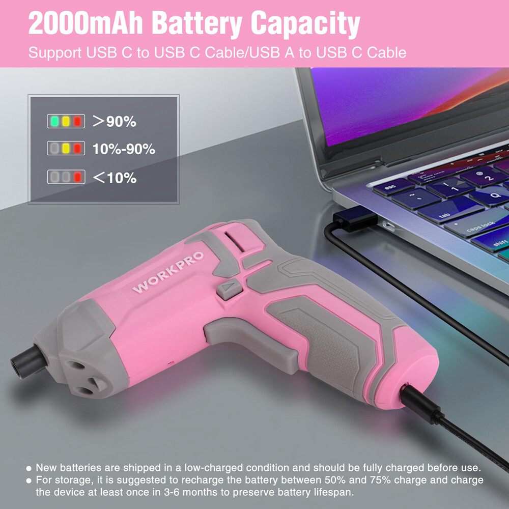 WORKPRO 3.6V Cordless Screwdriver Set Rechargeable Eccentric Screwdriver 24 Bits