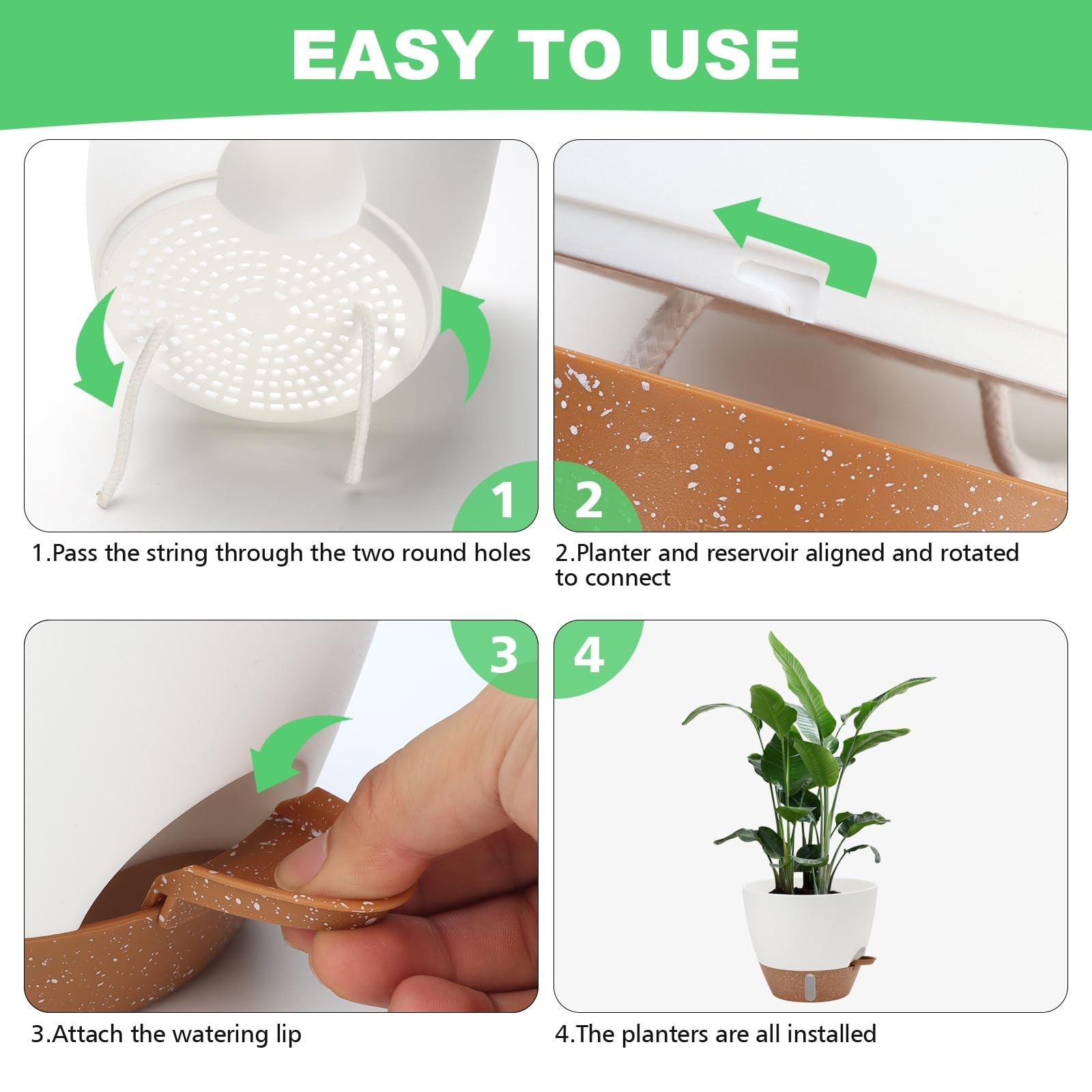 Self Watering Planter with Visual Water Level, 6Pack Small Plastic Pot Set wi...