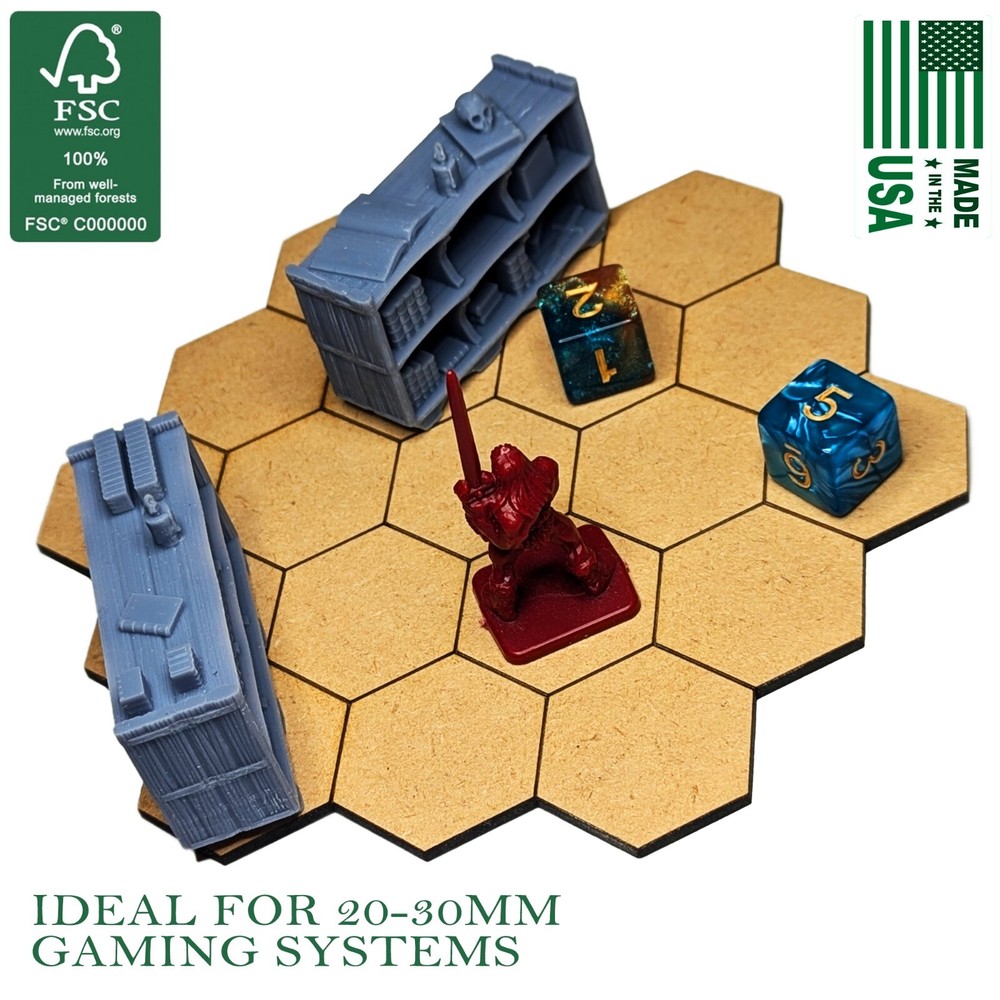 19-Tile Star Multi-Hex 1.25" / 30mm MDF Bases TTRPG Scenery, BattleTech