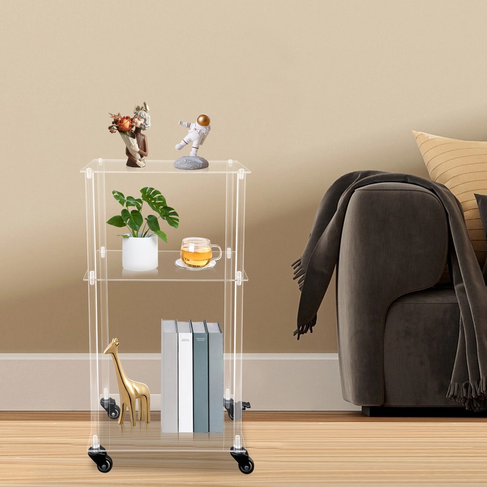 3-Tier Mobile Clear Acrylic Printer Stand Storage Shelf Printer Table on Wheel