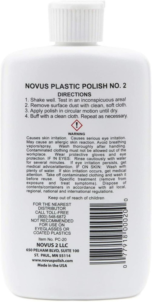 NOVUS Fine Scratch Remover for Plastic # 2 - 8 Oz Squeeze Bottle PC-20