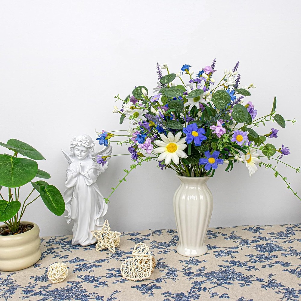 12 PCs Artificial Spring Flowers Blue Rustic Blue and White Artificial Flowers