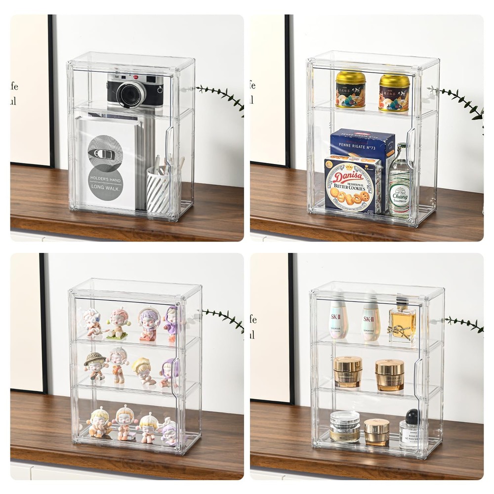 3 Tier Display Case for Collectibles,Clear Display Box with 2 Movable Plates ...