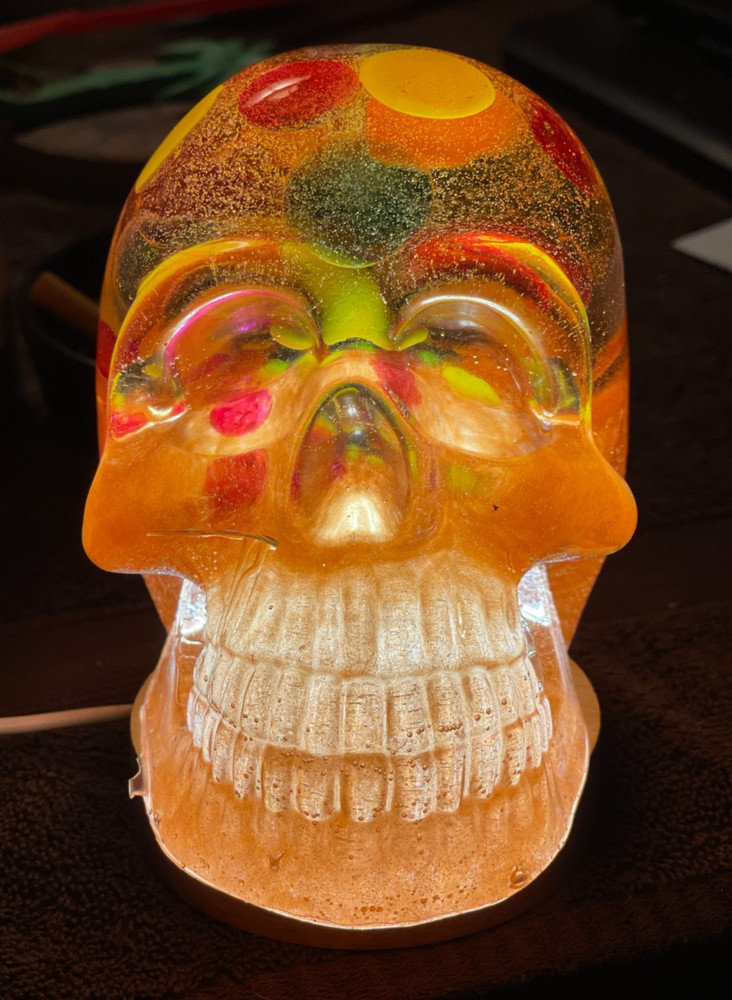 Rainbow Brain Resin Skull Extra Large Includes USB lighted base Handcrafted New