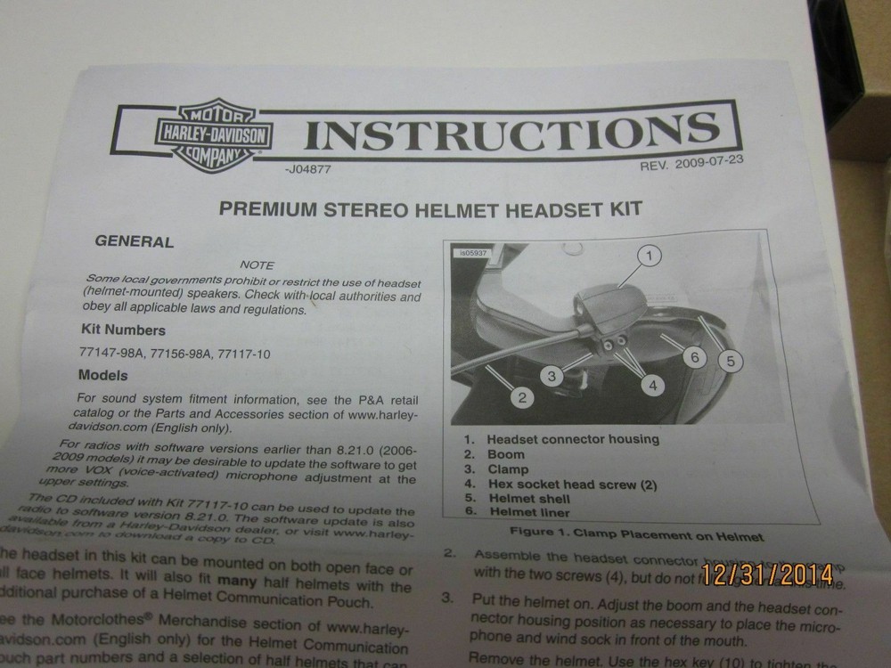 Harley Davidson Ultra Stereo Headset " Tested "