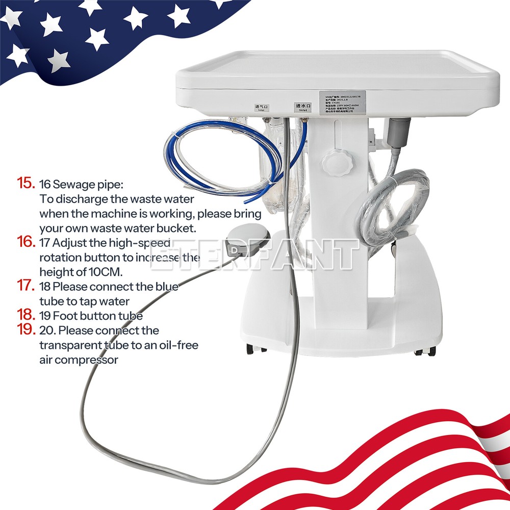 Mobile Portable Dental Delivery Unit System Cart Treatment Work Compressor 4Hole