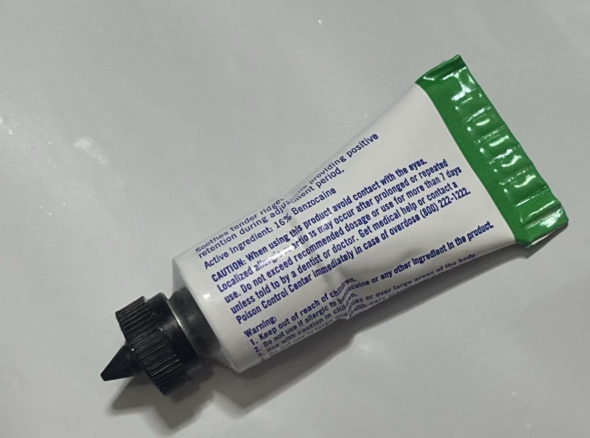 (2) Bosworth 16621 Cora-Caine 16% Topical Denture Adhesive•4gm tubes•EXP 2/24/28