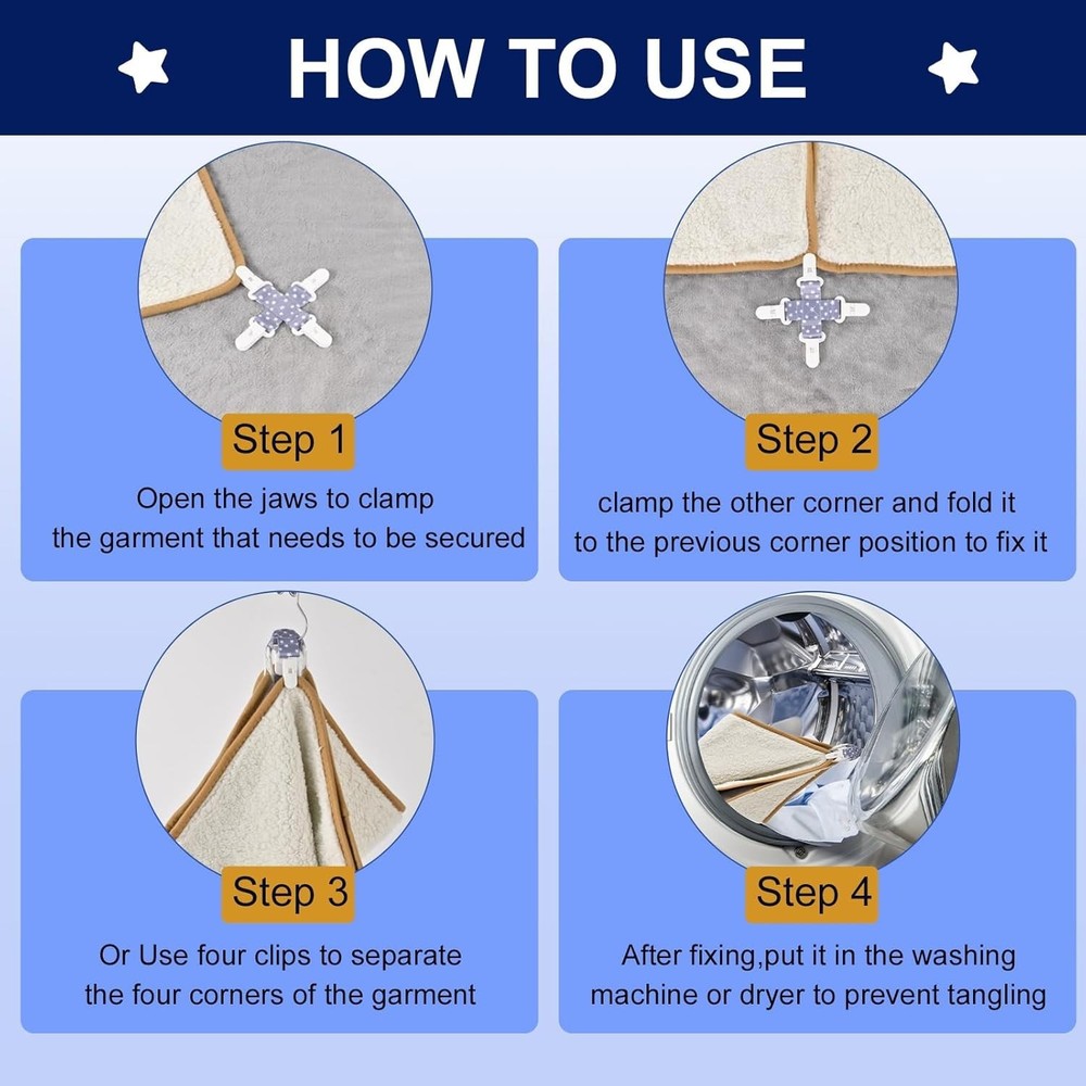 2 pcs Bed Sheet Detangler Reduces Laundry tangles，Keep Sheets/Duvet Blue