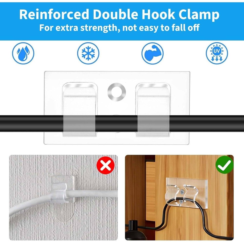 100 Pack Outdoor String Light Clips Adhesive Screw Mount Double Hook Clear