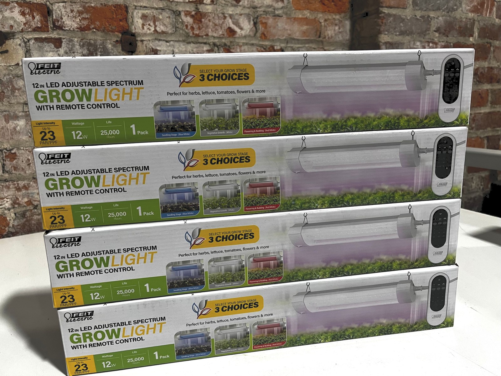 LOT OF 4 Feit Electric 12" LED 3 Adjustable Spectrum W/ Remote Plant Grow Light