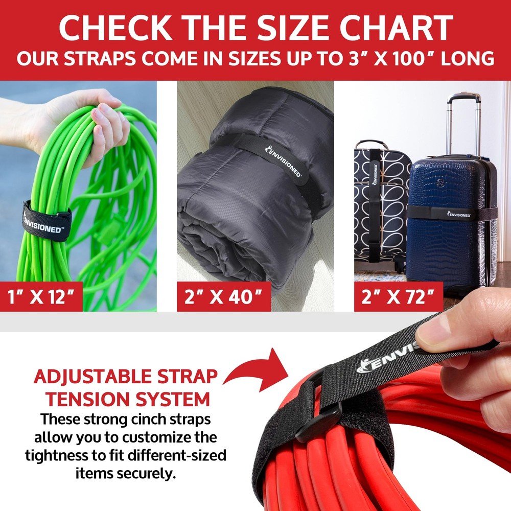 Cinch Straps 2"x30" 6-Pack, Strong Hook & Loop Securing Straps (Black)