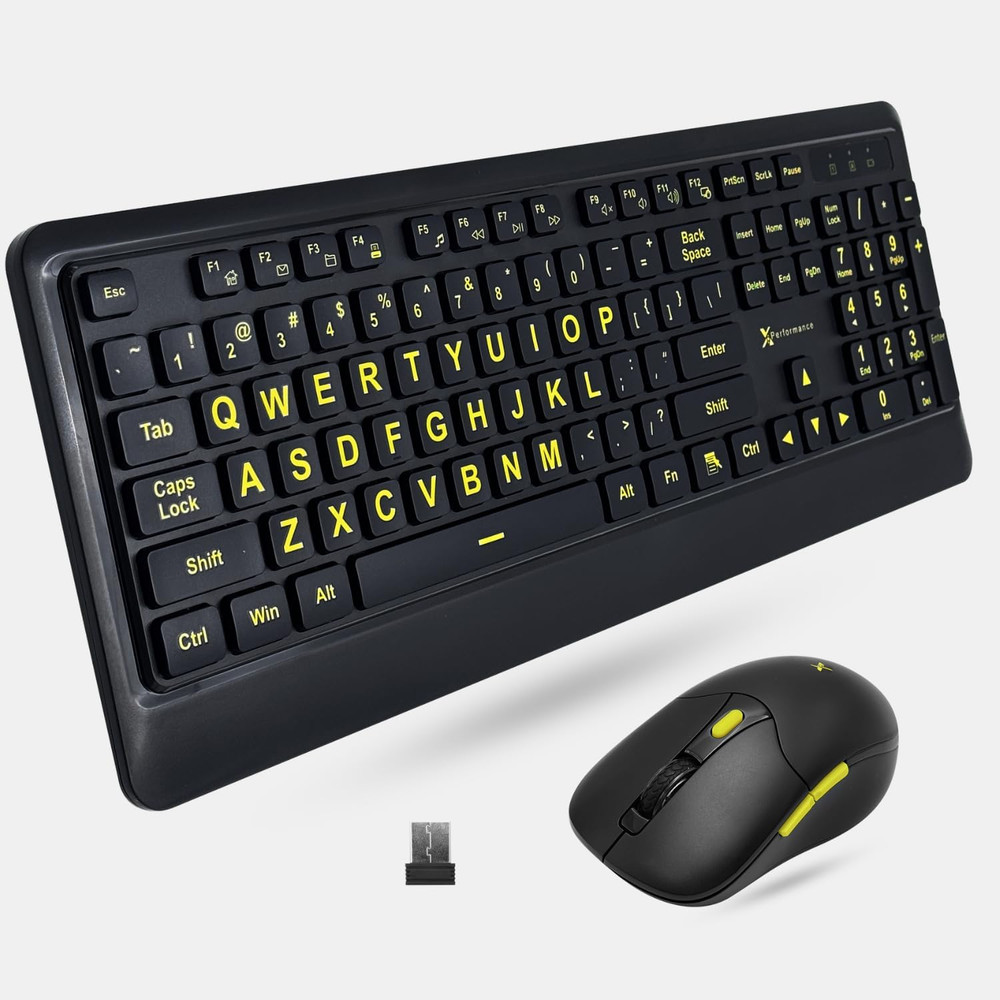 X9 Performance Large Print Wireless Keyboard and Mouse Combo - 4X Larger