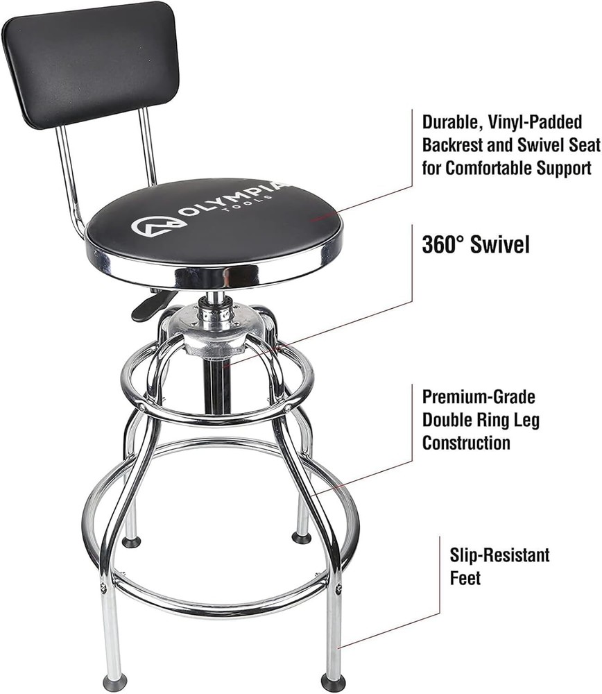 Olympia Tools 82-738 Adjustable Hydraulic Work Stool, Black