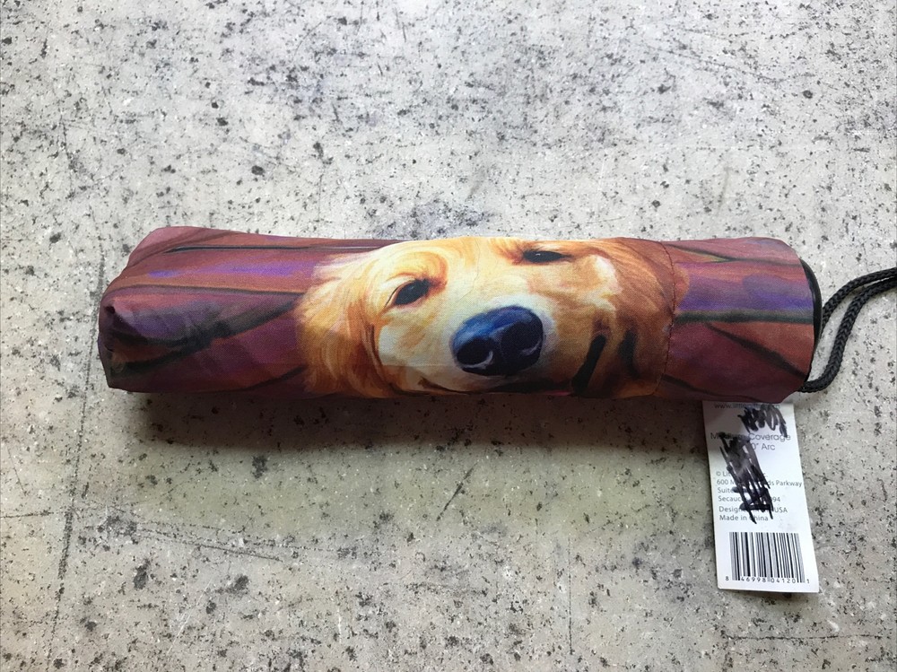 Golden Retriever Compact Umbrella - Never Used - Cute! 40” Coverage - Fast Ship