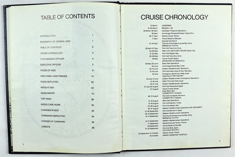 USS Kidd (DDG-993) 1985 Mediterranean Deployment Cruise Book