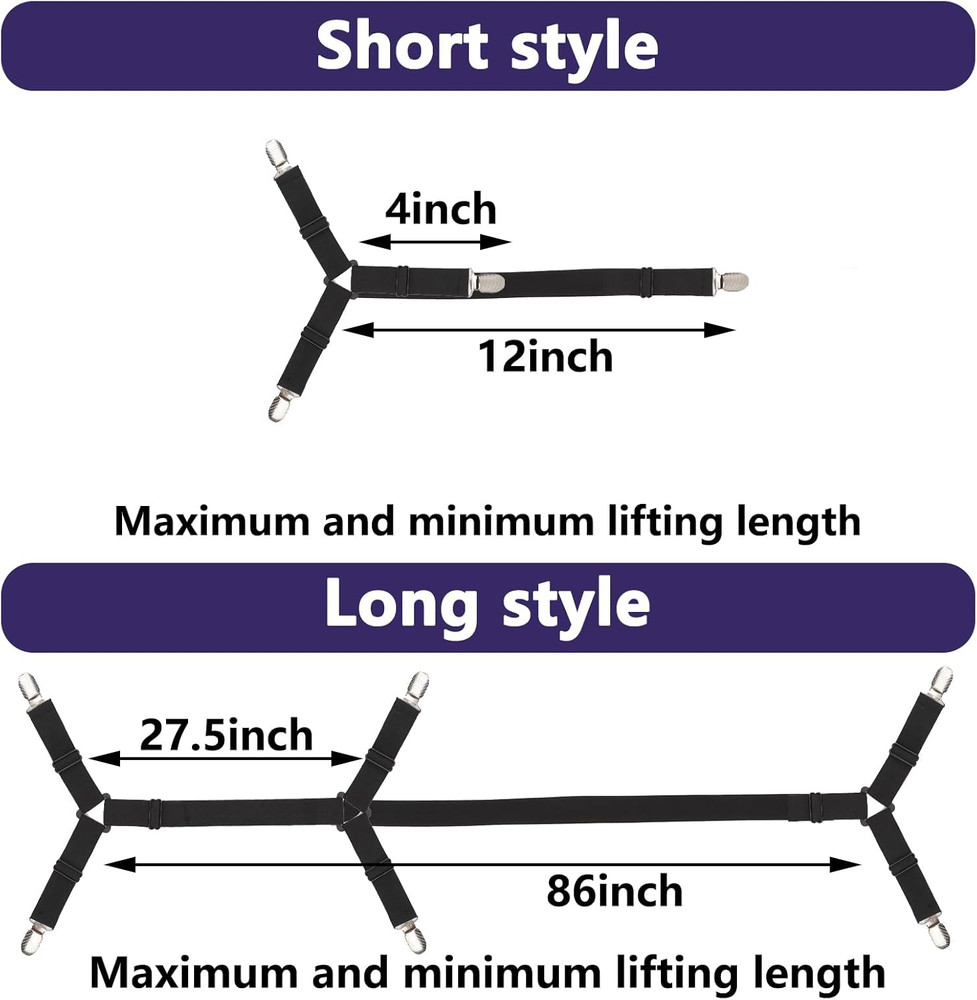 Bed Sheet Straps,6 PCS Secure and Fitted Sheet Straps for Full Size Bed,Adjustab