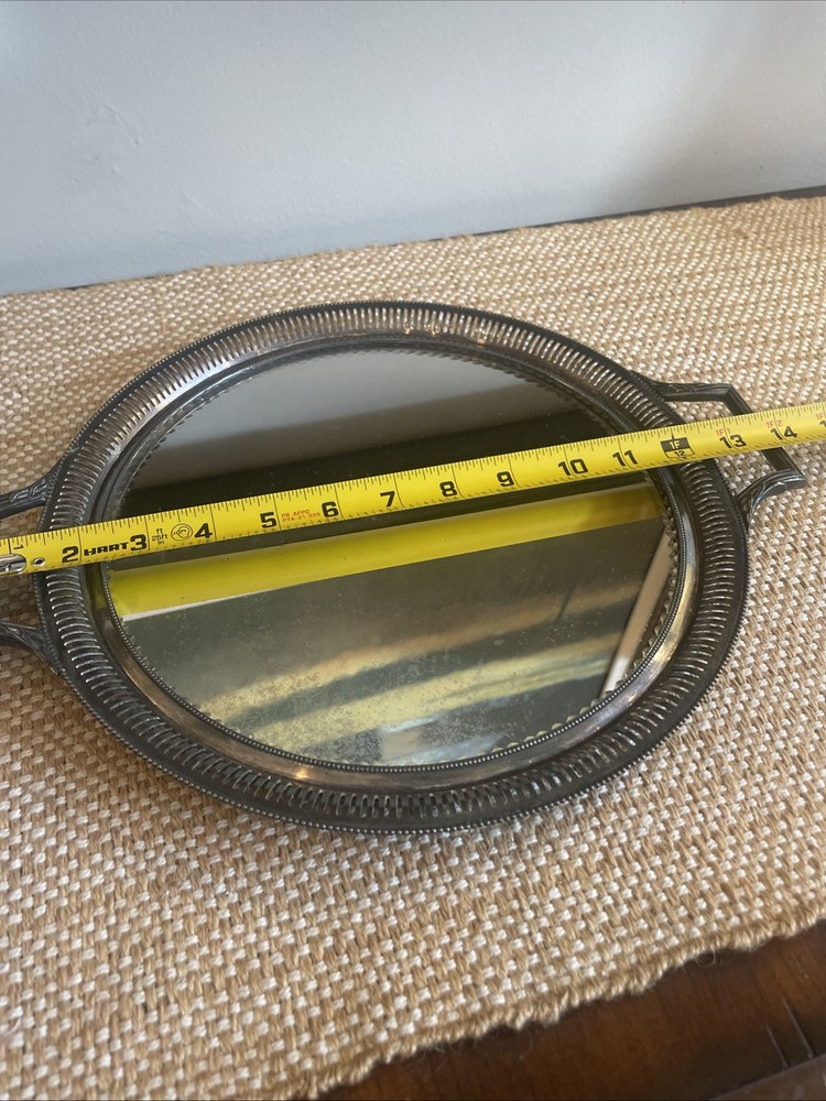 Antique Pairpoint Mfg Co Quad Plate Beveled Mirror Serving Perfume Tray Handles