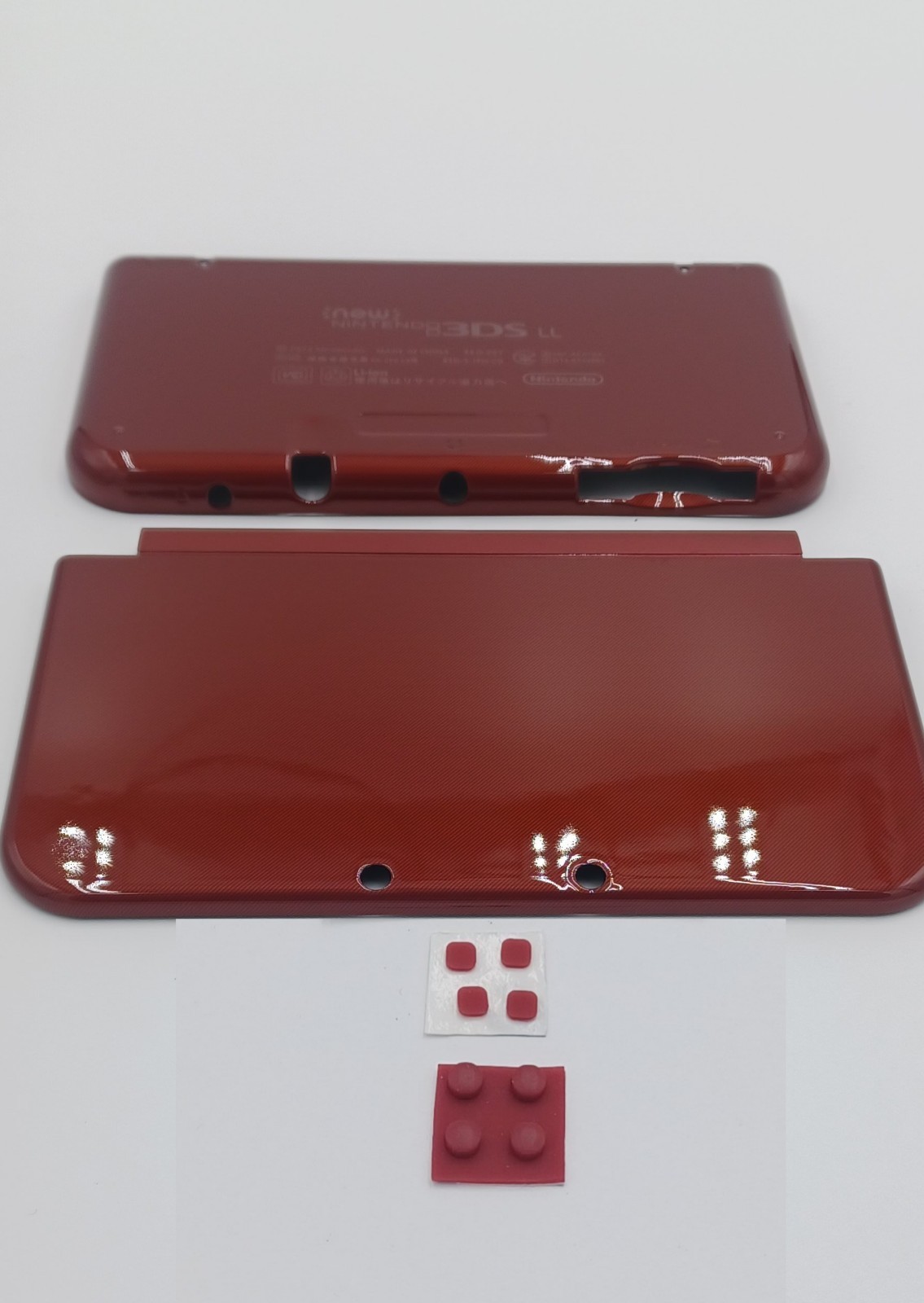 New Nintendo 3ds Xl LL Red Replacement Shells Front/Rear + Rubbers+Screws+Label