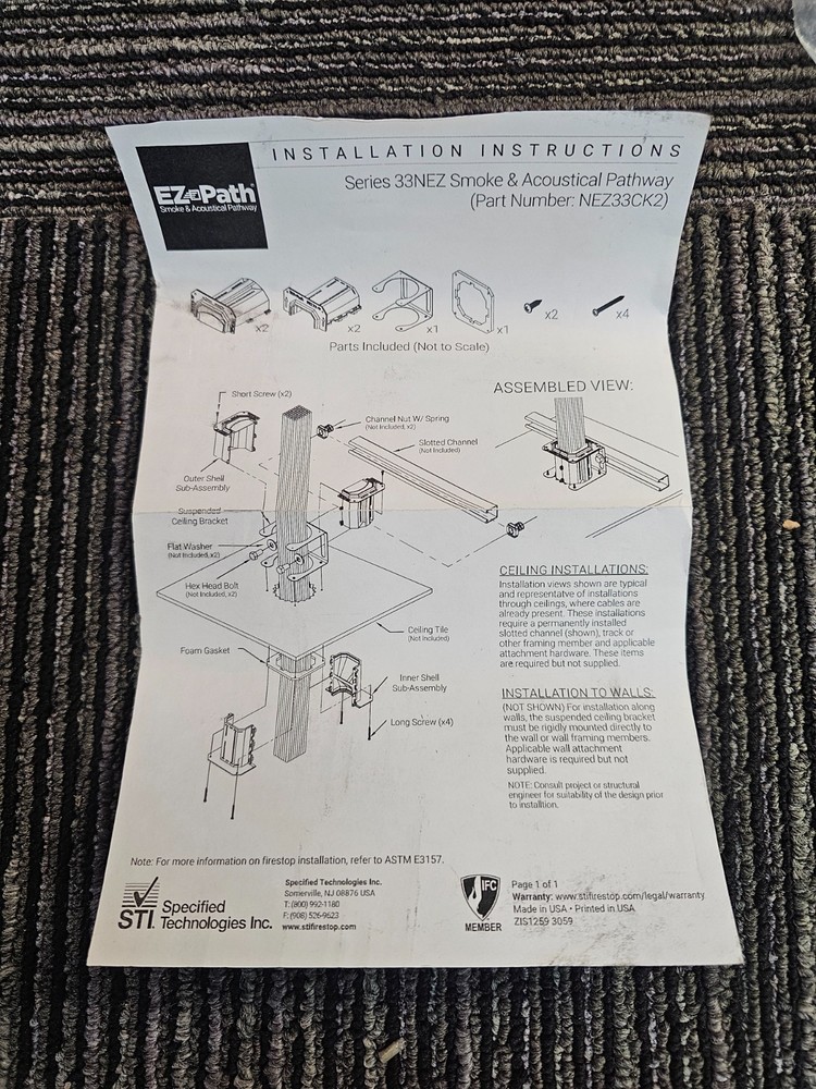 STI NEZ33CK2 Smoke and Acoustical Pathway Device Rectangular Thermoplastic