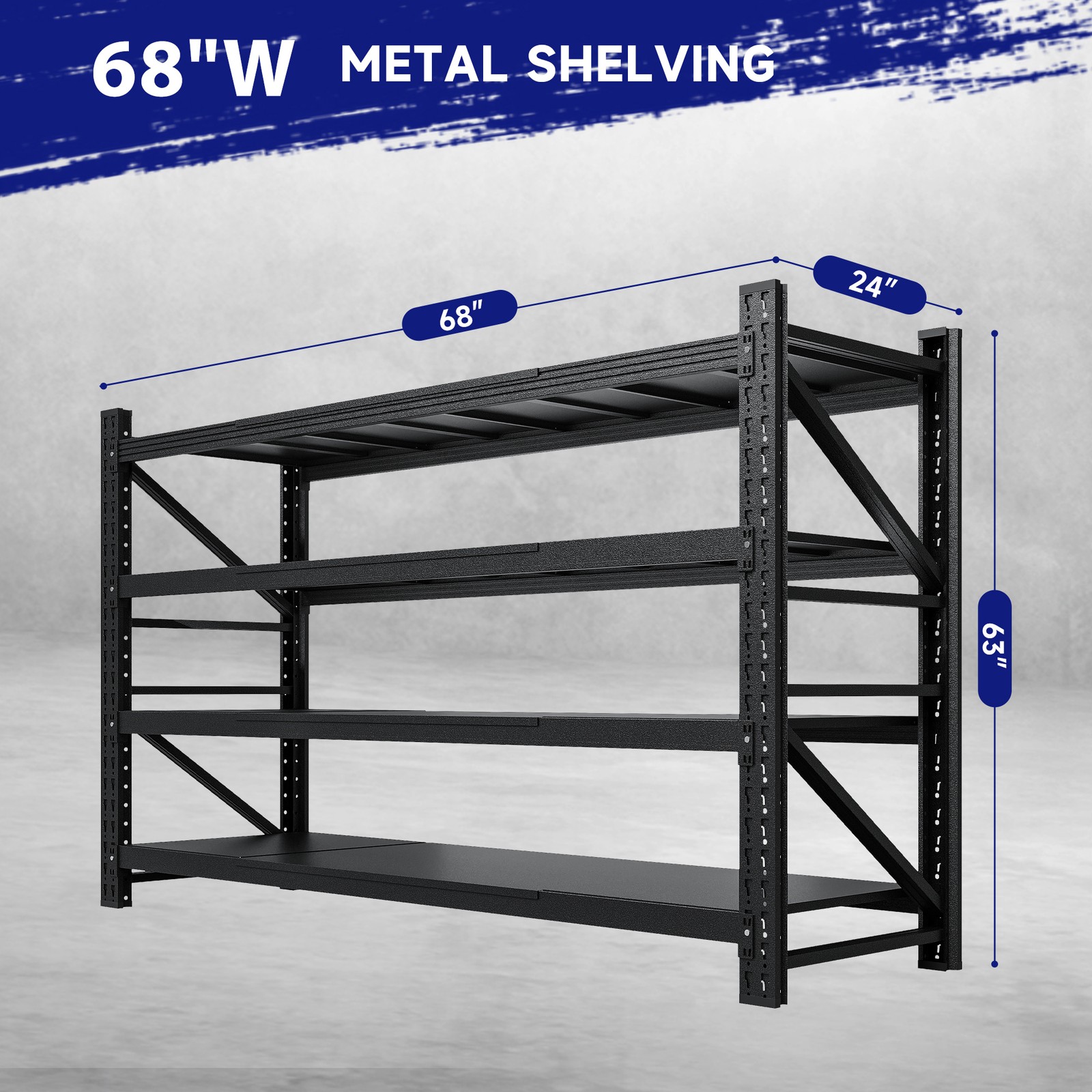 8000lb Heavy Duty Steel Shelves 68"W, Garage/Warehouse Rack Metal Storage Rack