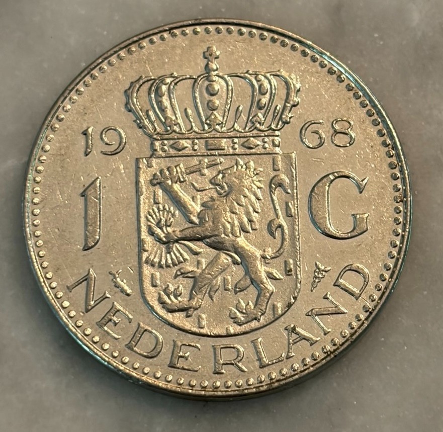 1968 Netherlands 1 Gulden - XF - Extremely Fine