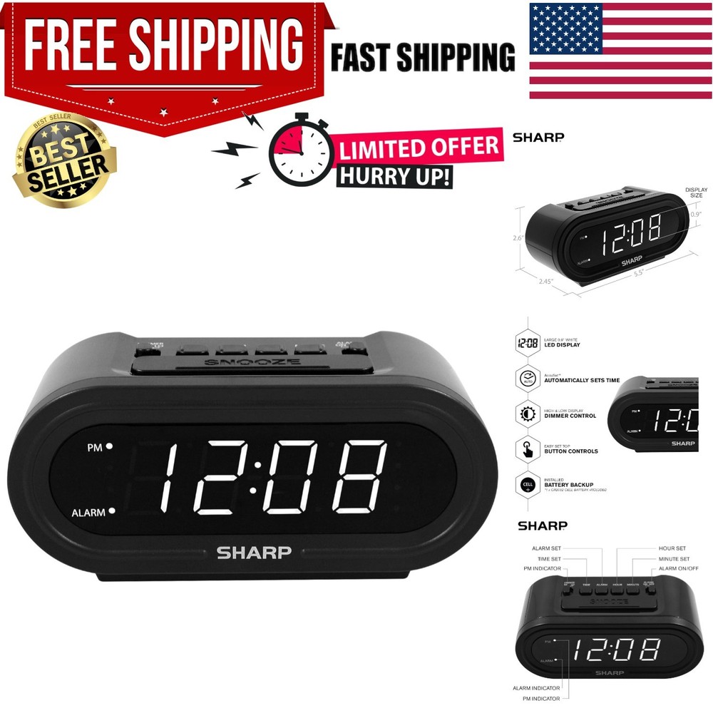 Easy Brightness Adjustment Digital Alarm Clock - Automatic Setup, Modern Design