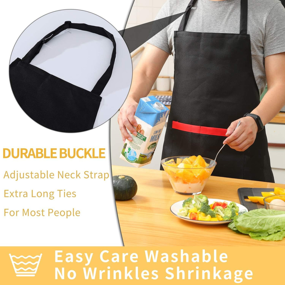 2 Pack Adjustable Bib Apron with 2 Pockets, Waterdrop Resistant Cooking Kitchen