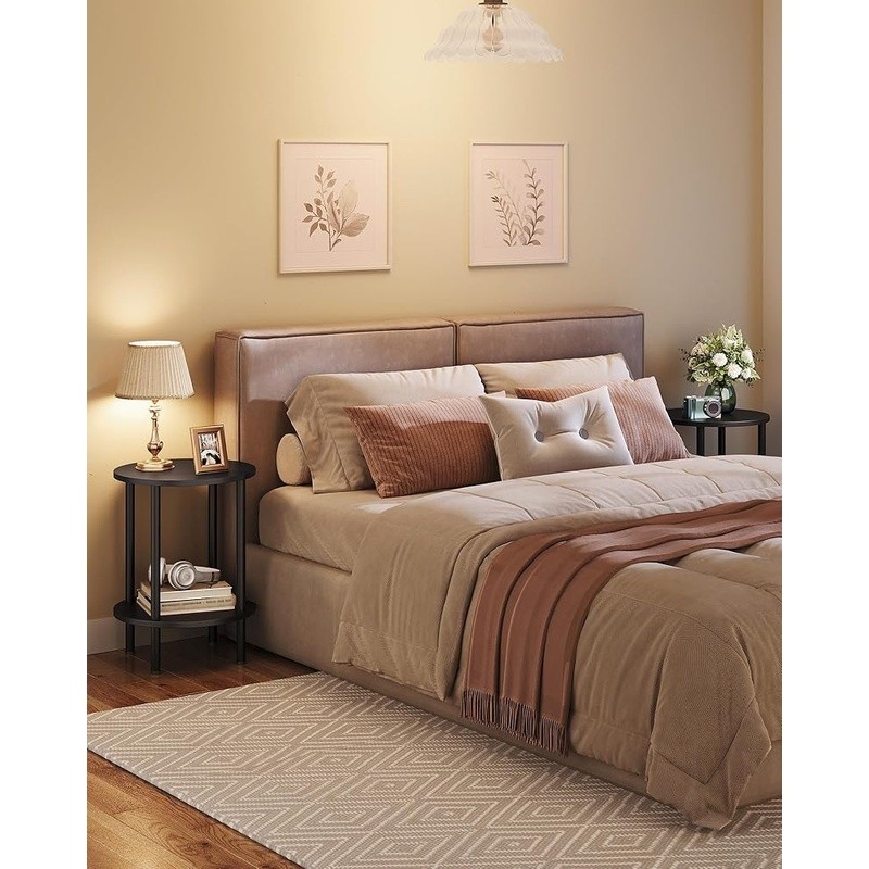 Compact Round End Table W/ Dual Layer Storage Stylish Nightstand Small Spaces US