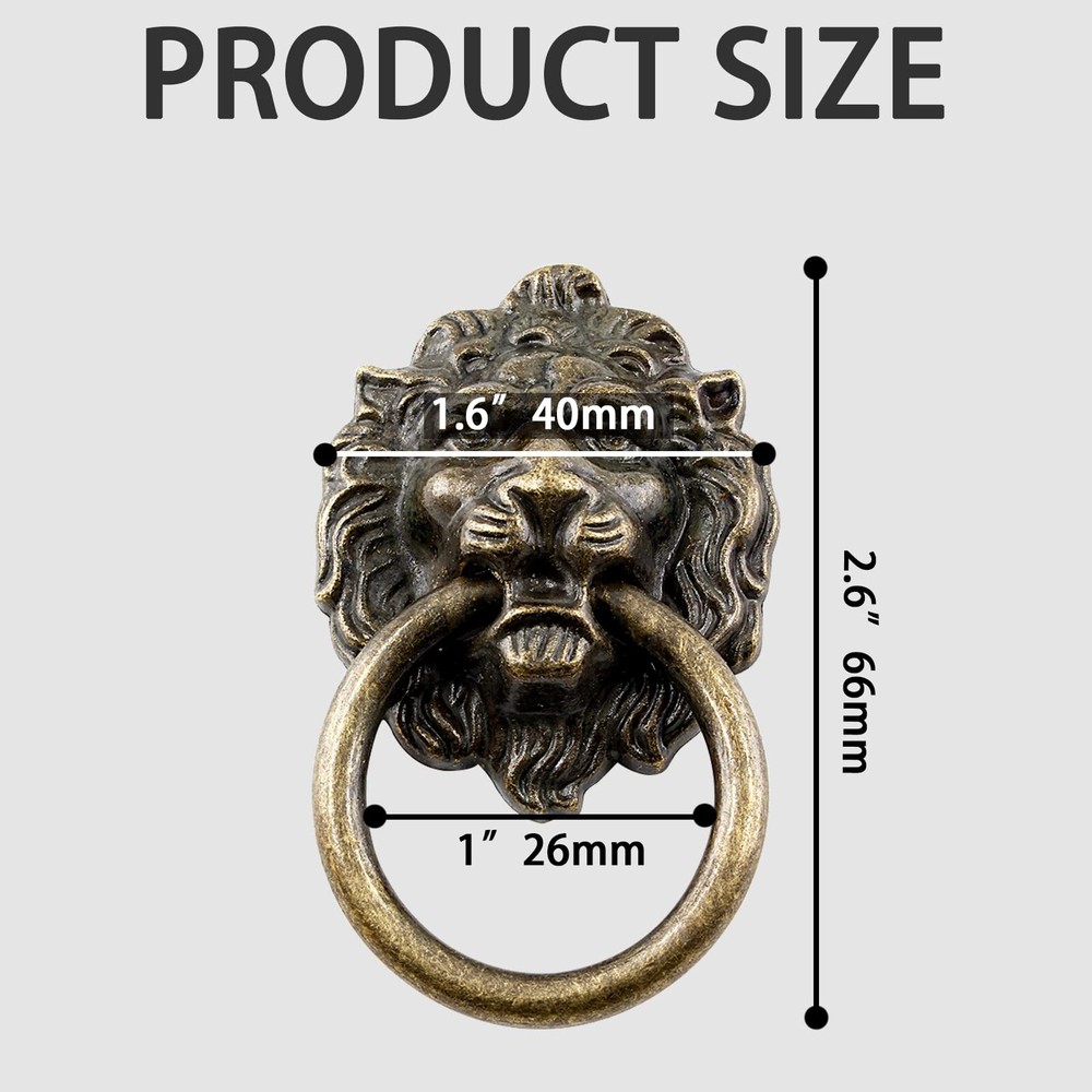 6 Pcs Large Drawer Lion Head Ring Pull for Nightstand Dresser Cupboard